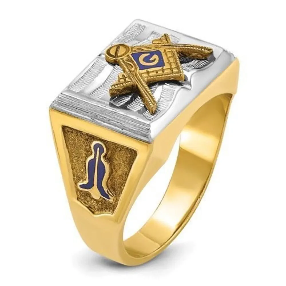 IBGoodman 10k Two-tone Men's Polished and Textured with Blue Enamel Blue Lodge M